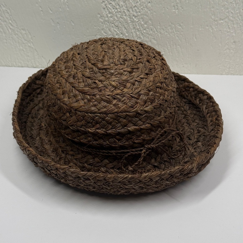 Helen Kaminski Fedora Wide Brim Brown Raffia Woven Lightweight Size One Size